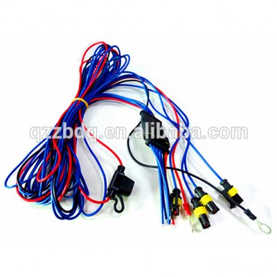 Car radar wire harness with connectors and ring terminals and fuse block